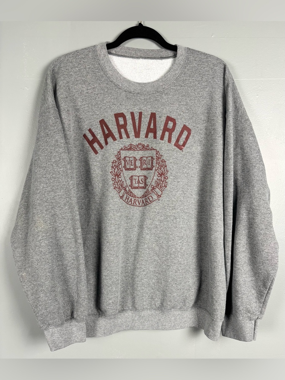 Vintage Harvard Spell Out Preppy Oversized Gray and Burgundy Pullover Sweatshirt